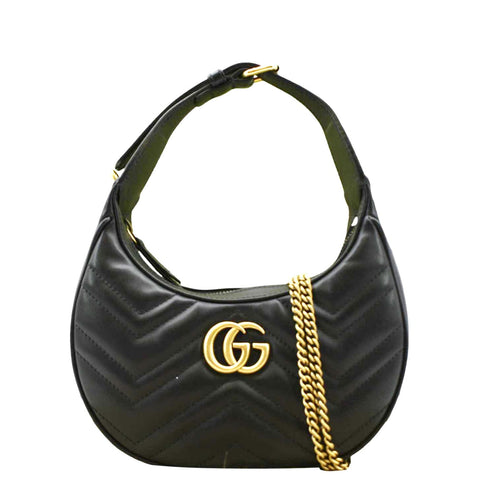 GUCCI GG Marmont Half Moon Mini Leather Shoulder Bag Black 699514