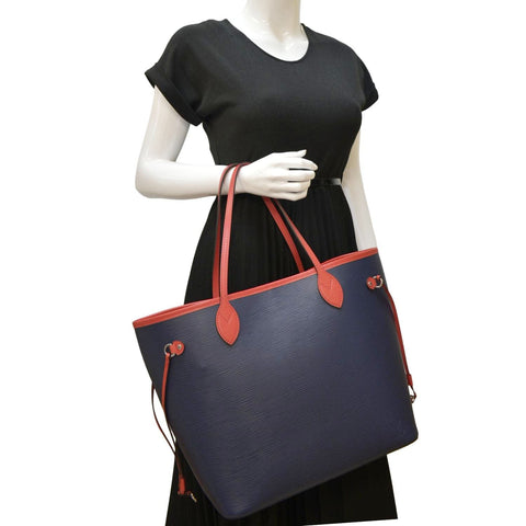 LOUIS VUITTON Neverfull MM Epi Leather Tote Shoulder Bag Blue