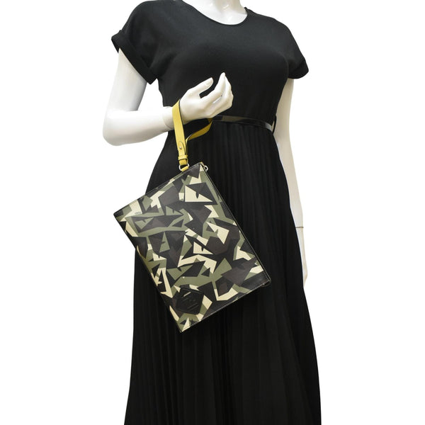 FENDI Leather Clutch Zip Pouch Black