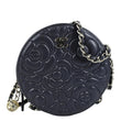 CHANEL Camellia Round Goatskin Leather Crossbody Bag Dark Blue
