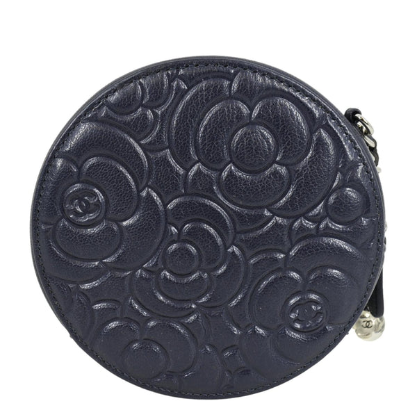 CHANEL Camellia Round Goatskin Leather Crossbody Bag Dark Blue