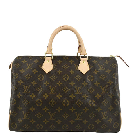 LOUIS VUITTON Speedy 35 Monogram Canvas Satchel Bag Brown