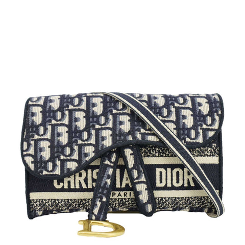 CHRISTIAN DIOR Saddle Slim Oblique Canvas Crossbody Bag Navy Blue