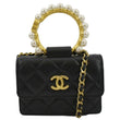 CHANEL Pearl Mini Quilted Leather Top Handle Shoulder Bag Black