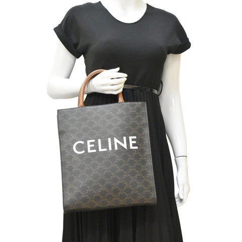 CELINE Triomphe Vertical Cabas Small Canvas Shoulder Bag Black