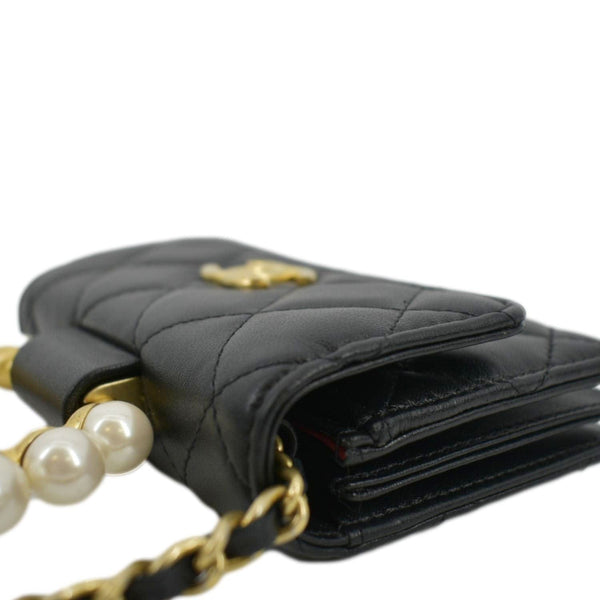 CHANEL Pearl Mini Quilted Leather Top Handle Shoulder Bag Black