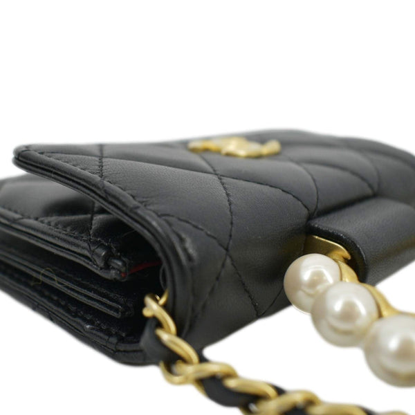 CHANEL Pearl Mini Quilted Leather Top Handle Shoulder Bag Black
