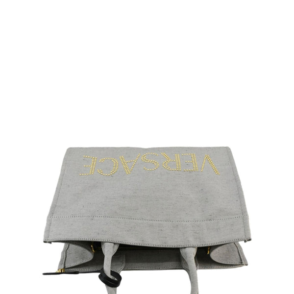 VERSACE Logo Fabric Canvas Tote Shoulder Bag White