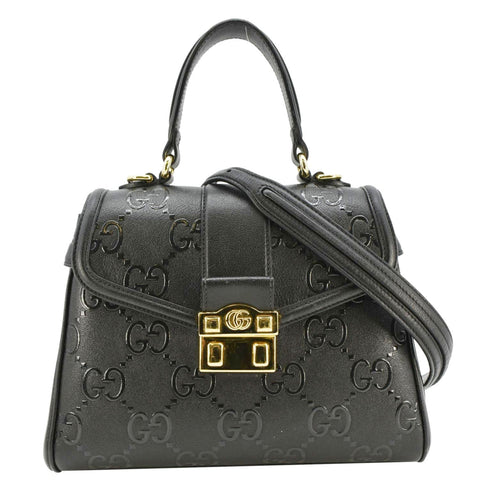 GUCCI Small GG Leather Top Handle Shoulder Bag Black 675791