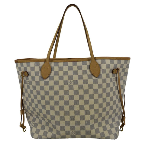 LOUIS VUITTON Neverfull MM Damier Azur Shoulder Bag White