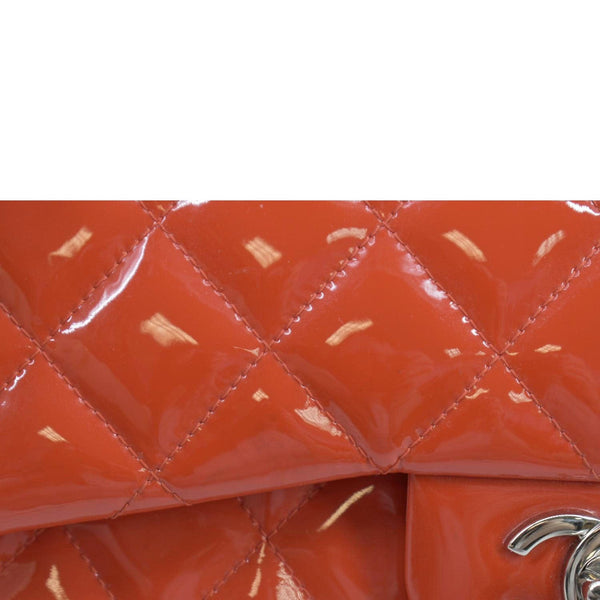 CHANEL essentielle Jumbo Flap Quilted Patent Leather Shoulder Bag Red