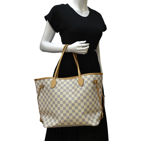 LOUIS VUITTON Neverfull MM Damier Azur Shoulder Bag White