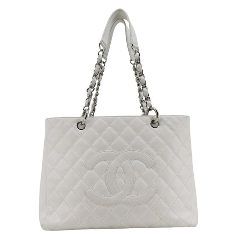 CHANEL Grand Shopping Quilted Caviar Leather GST Tote Bag White
