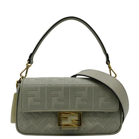 FENDI Baguette FF Canvas Chain Shoulder Bag Mint Green