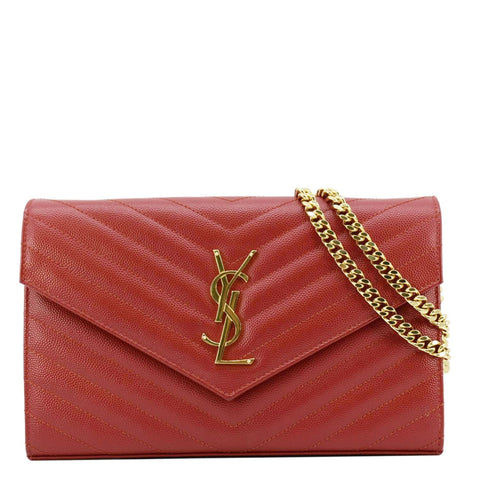 YVES SAINT LAURENT Cassandre Leather Chain Crossbody Bag Red