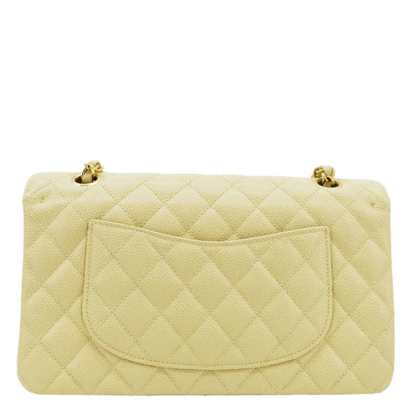 CHANEL Classic Double Flap Quilted Caviar Leather Shoulder Bag Cream