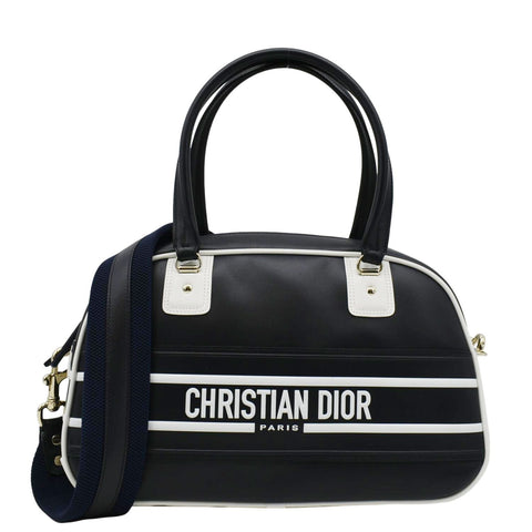 CHRISTIAN DIOR Vibe Zip Bowling Medium Leather Shoulder Bag Navy Blue