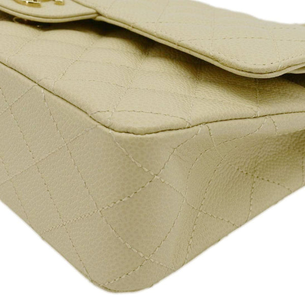 CHANEL Classic Double Flap Quilted Caviar Leather Shoulder Bag Cream