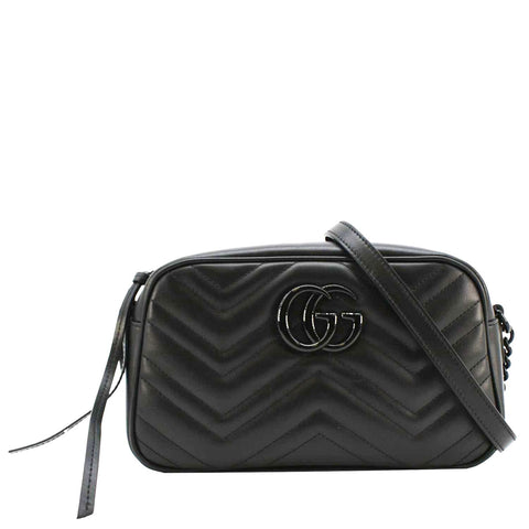 GUCCI GG Marmont Matelasse Chevron Leather Camera Crossbody Bag Black 447632