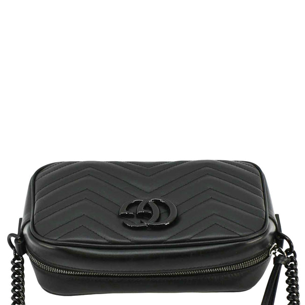 GUCCI GG Marmont Matelasse Chevron Leather Black Crossbody Bag  upper look