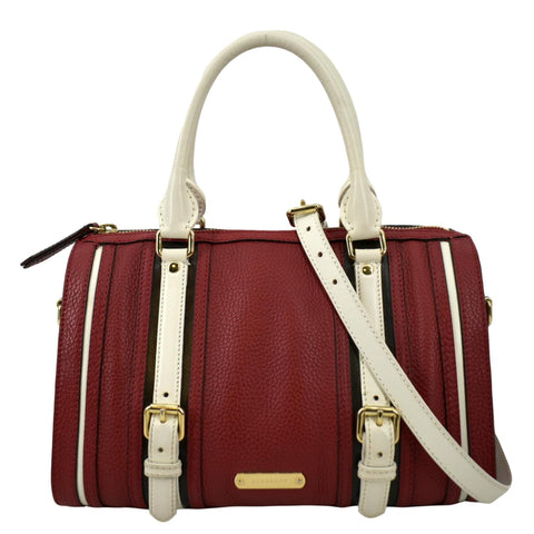 BURBERRY Alchester Bowling Leather Satchel Shoulder Bag Red