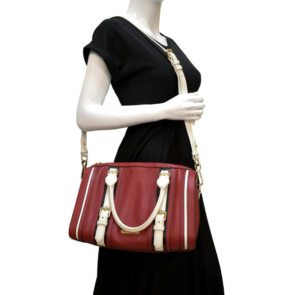 BURBERRY Alchester Bowling Leather Satchel Shoulder Bag Red