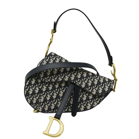 CHRISTIAN DIOR Saddle Oblique Jacquard Crossbody Bag Navy Blue