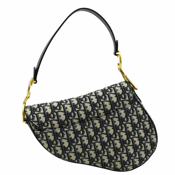 CHRISTIAN DIOR Saddle Oblique Crossbody Bag Navy Blue front side