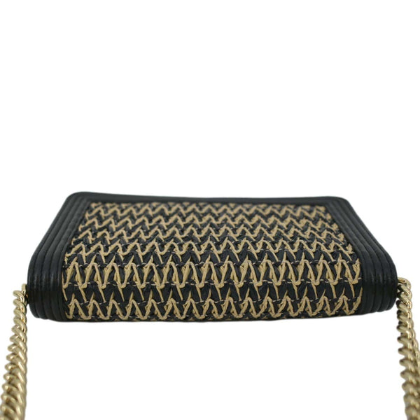 CHANEL Boy Flap Woven Raffia Leather Shoulder Bag Black