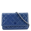 CHANEL WOC Quilted Patent Leather Blue Crossbody Bag  front look