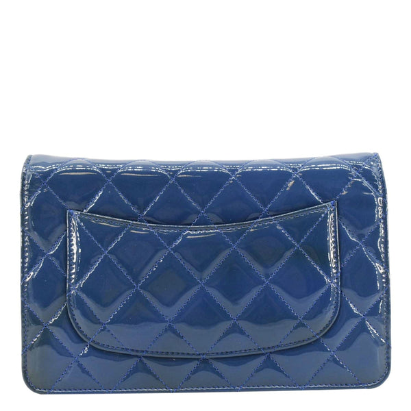 CHANEL WOC Quilted Patent Leather Blue Crossbody Bag  back side