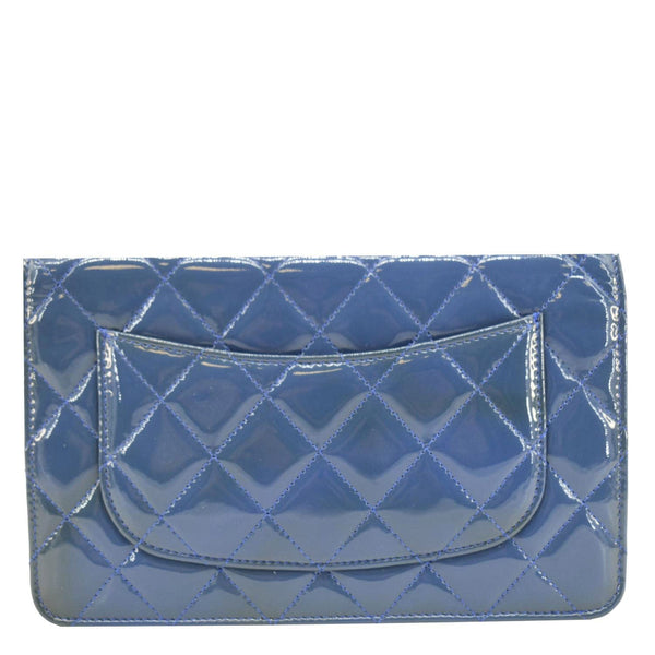 CHANEL WOC Quilted Patent Leather Blue Crossbody Bag back look