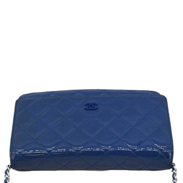 CHANEL WOC Quilted Patent Leather Blue Crossbody Bag  upper look