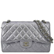 CHANEL Jumbo Flap Quilted Leather Shoulder Bag Silver