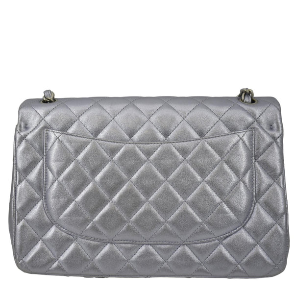 CHANEL Jumbo Flap Quilted Leather Shoulder Bag Silver