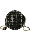 CHANEL Round Quilted Tweed Clutch Crossbody Bag Black