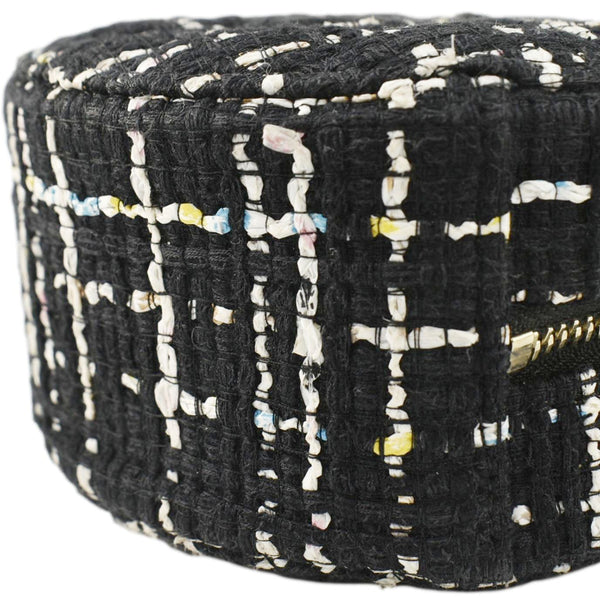 CHANEL Round Quilted Tweed Clutch Crossbody Bag Black
