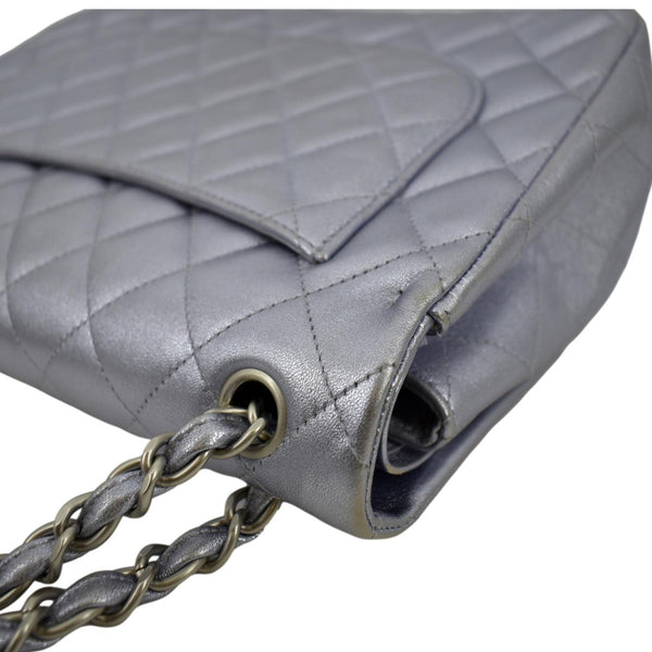 CHANEL Jumbo Flap Quilted Leather Shoulder Bag Silver