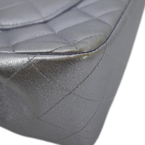 CHANEL Jumbo Flap Quilted Leather Shoulder Bag Silver