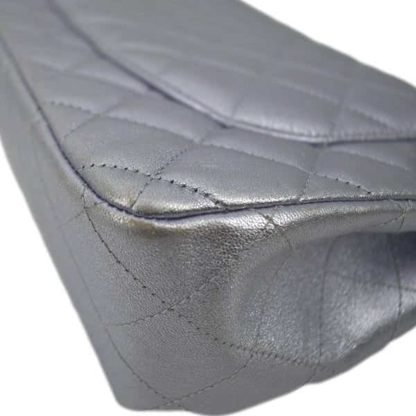 CHANEL Jumbo Flap Quilted Leather Shoulder Bag Silver