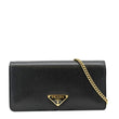 PRADA Wallet on Chain Leather Clutch Crossbody Bag Black front look
