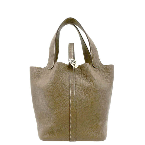 HERMES Picotin Lock 22 MM Taurillon Clemence Leather Hobo Bag Etoupe