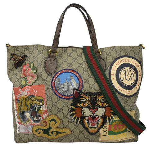 GUCCI Courrier Soft GG Supreme Canvas Tote Shoulder Bag Beige 474085