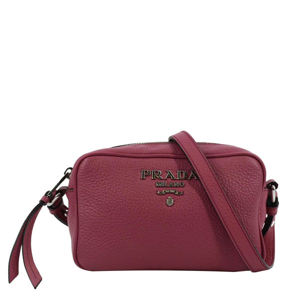 PRADA Vitello Phenix Leather Crossbody Bag Pink