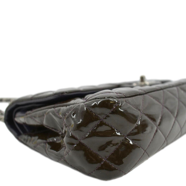 CHANEL Classic Medium Double Flap Patent Leather Shoulder Bag Dark Brown