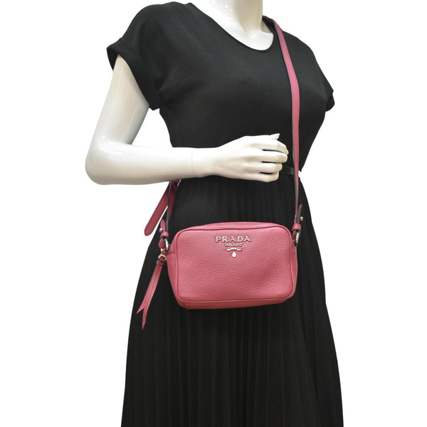 PRADA Vitello Phenix Leather Crossbody Bag Pink