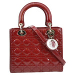CHRISTIAN DIOR Medium Lady Dior Leather Shoulder Bag Red
