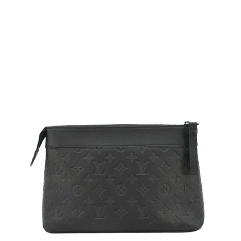 LOUIS VUITTON Pochette Voyage Monogram Shadow Leather Pouch Black