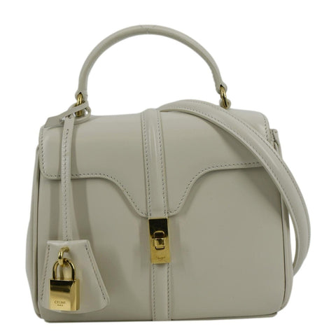 CELINE Laminated Small 16 Leather Shoulder Bag Limestone