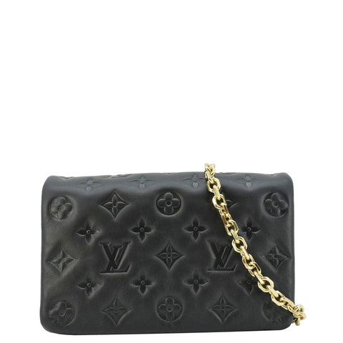 LOUIS VUITTON Coussin Monogram Embossed Pochette Crossbody Bag Black